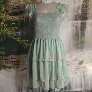 New! Yathon Womens XL Mint Green Ruffled Smocked Flowy Tiered Dress